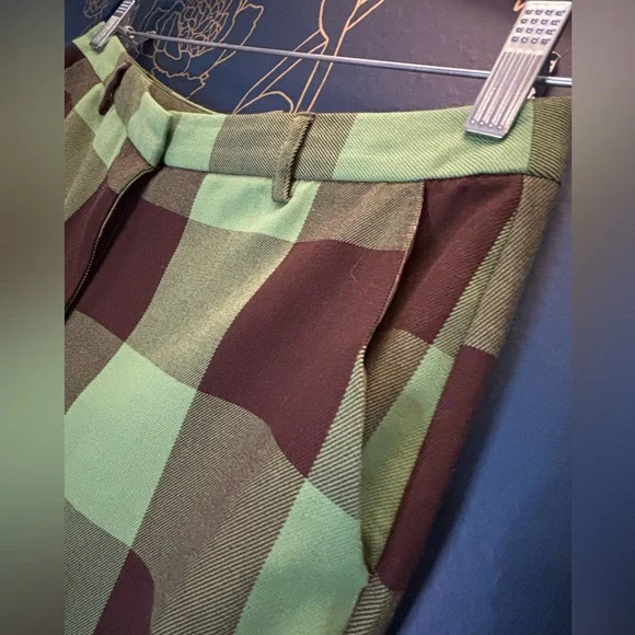 Asos COLLUSION plaid flare pants SIZE 8 Green/ brown - Picture 4 of 8